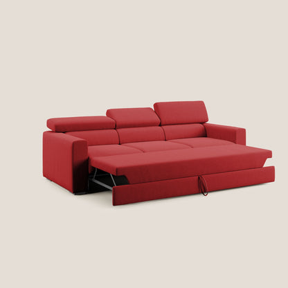 Dylan divano a 3 sedute con pouf estraibile poggiapiedi in tessuto simil cotone impermeabile T13 rosso