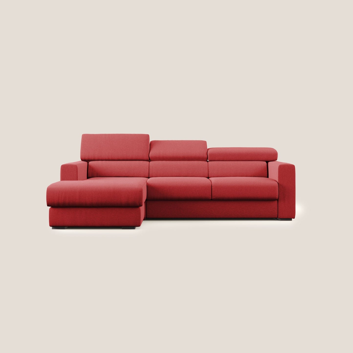Dylan divano angolare con pouf estraibile poggiapiedi in tessuto simil cotone impermeabile T13 rosso