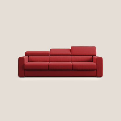 Dylan divano a 3 sedute con pouf estraibile poggiapiedi in tessuto simil cotone impermeabile T13 rosso