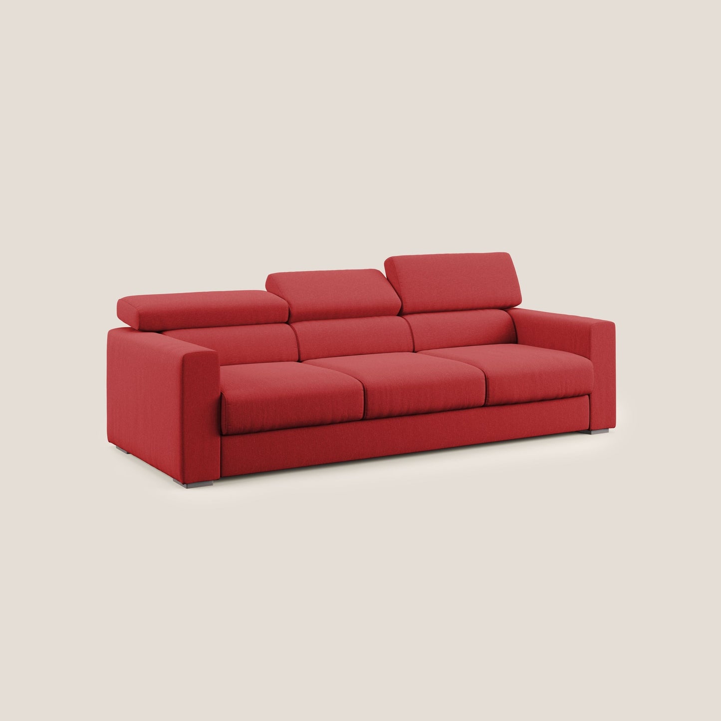 Dylan divano a 3 sedute con pouf estraibile poggiapiedi in tessuto simil cotone impermeabile T13 rosso
