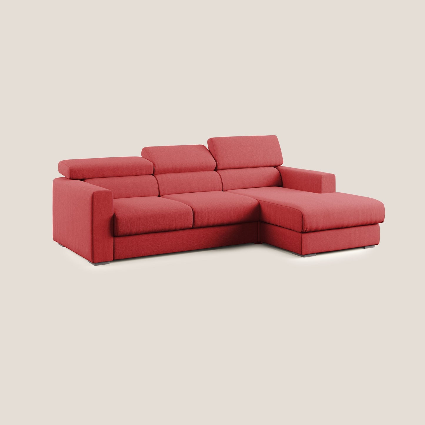 Dylan divano angolare con pouf estraibile poggiapiedi in tessuto simil cotone impermeabile T13 rosso