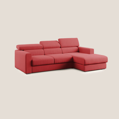 Dylan divano angolare con pouf estraibile poggiapiedi in tessuto simil cotone impermeabile T13 rosso