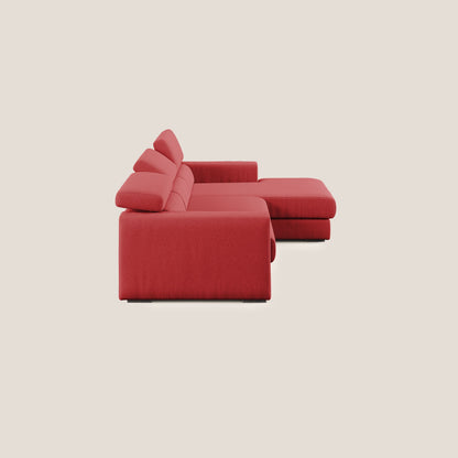 Dylan divano angolare con pouf estraibile poggiapiedi in tessuto simil cotone impermeabile T13 rosso