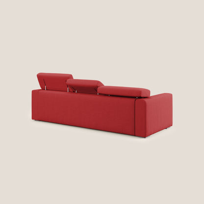 Dylan divano a 3 sedute con pouf estraibile poggiapiedi in tessuto simil cotone impermeabile T13 rosso