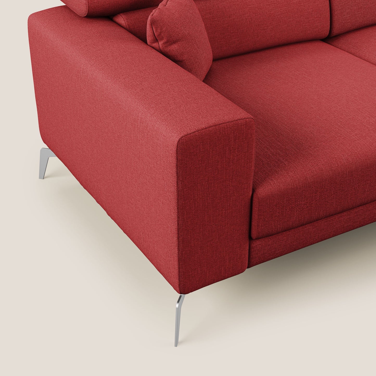 Blade Divano moderno angolare con poggiatesta reclinabili in tessuto impermeabile simil-cotone T13 rosso