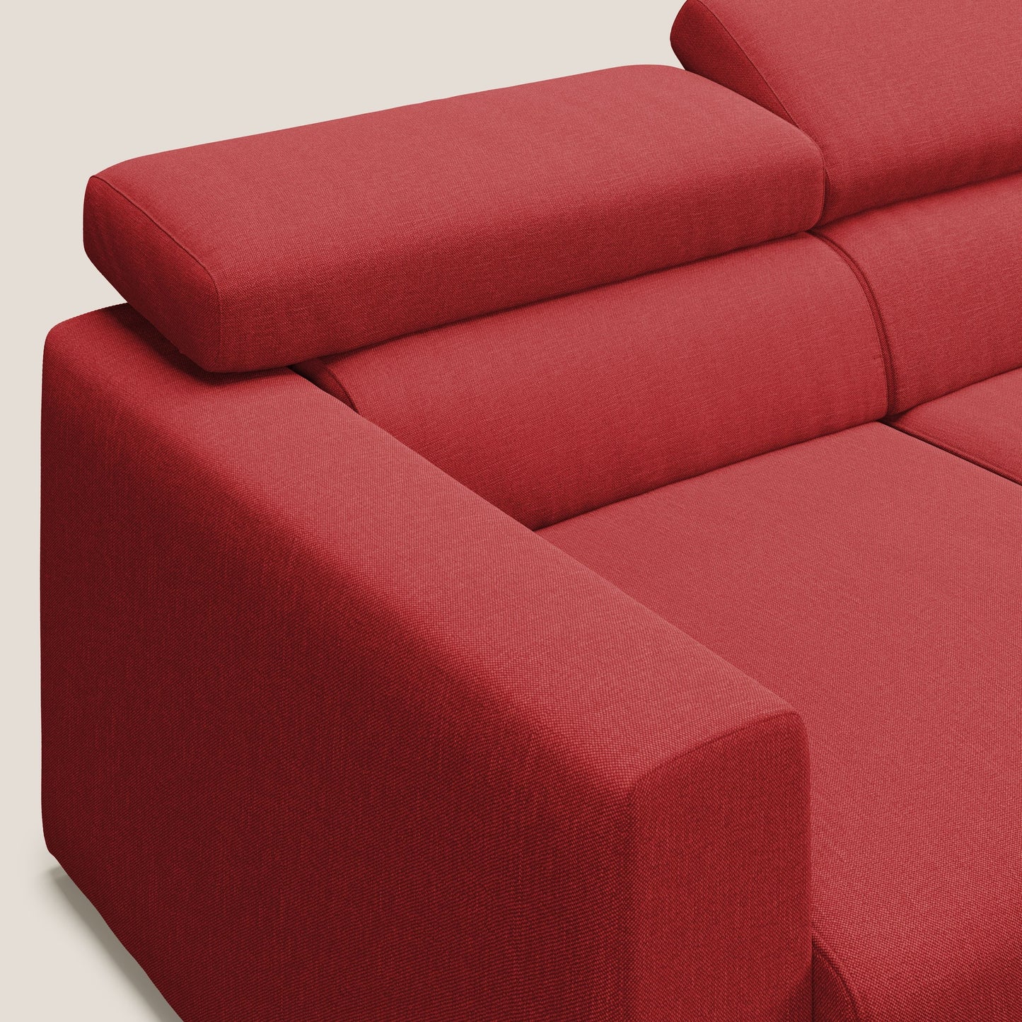 Dylan divano angolare con pouf estraibile poggiapiedi in tessuto simil cotone impermeabile T13 rosso