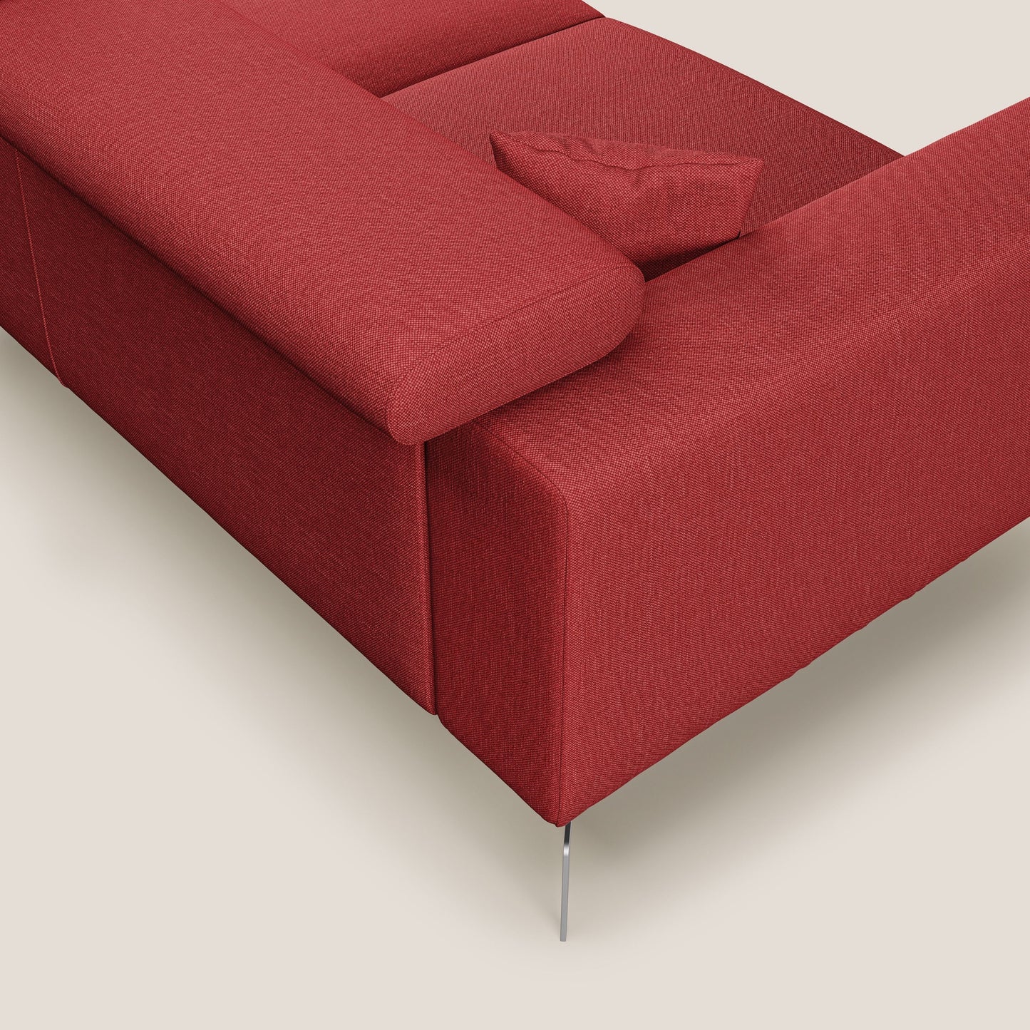 Blade Divano moderno angolare con poggiatesta reclinabili in tessuto impermeabile simil-cotone T13 rosso