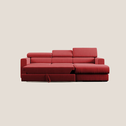 Dylan divano angolare con pouf estraibile poggiapiedi in tessuto simil cotone impermeabile T13 rosso