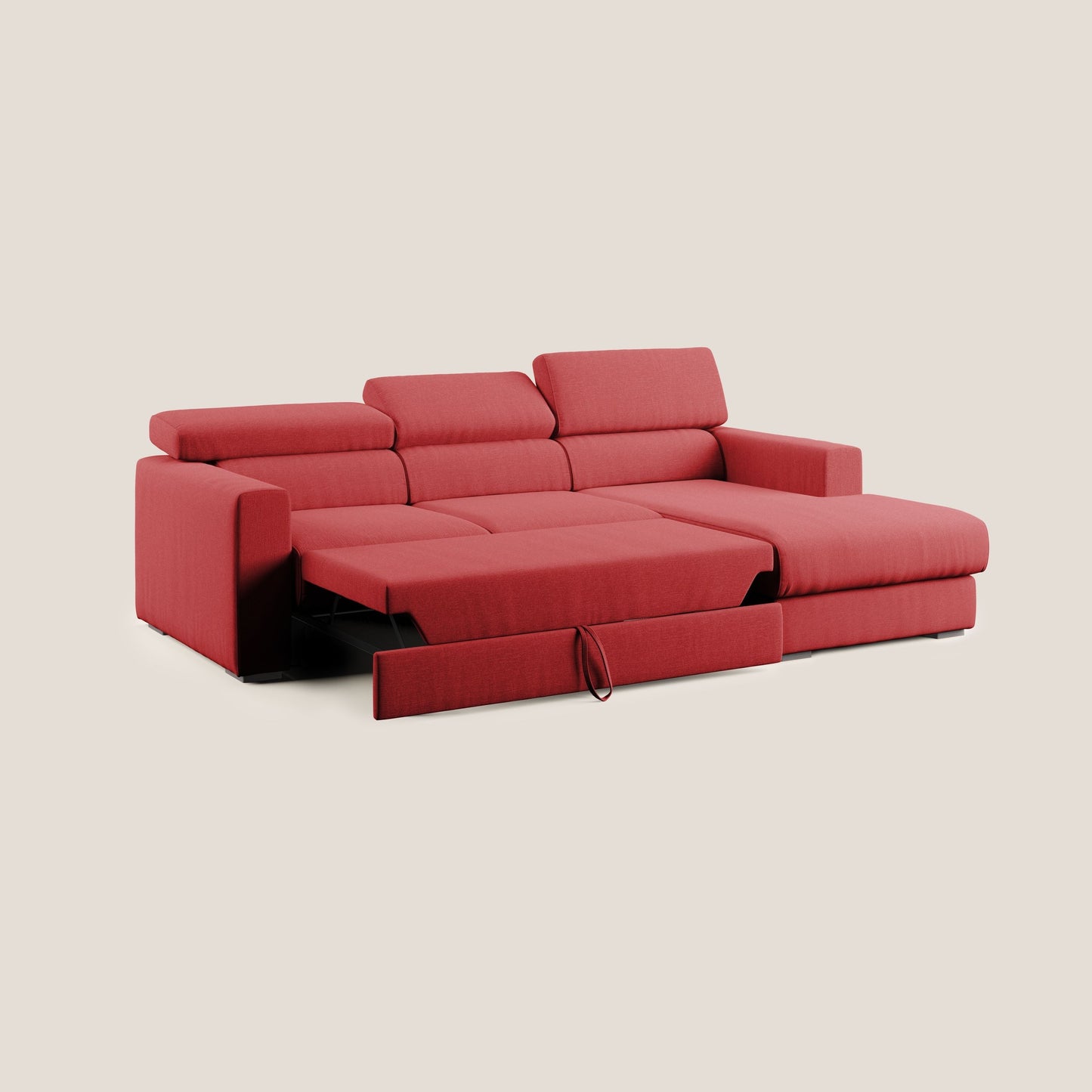 Dylan divano angolare con pouf estraibile poggiapiedi in tessuto simil cotone impermeabile T13 rosso