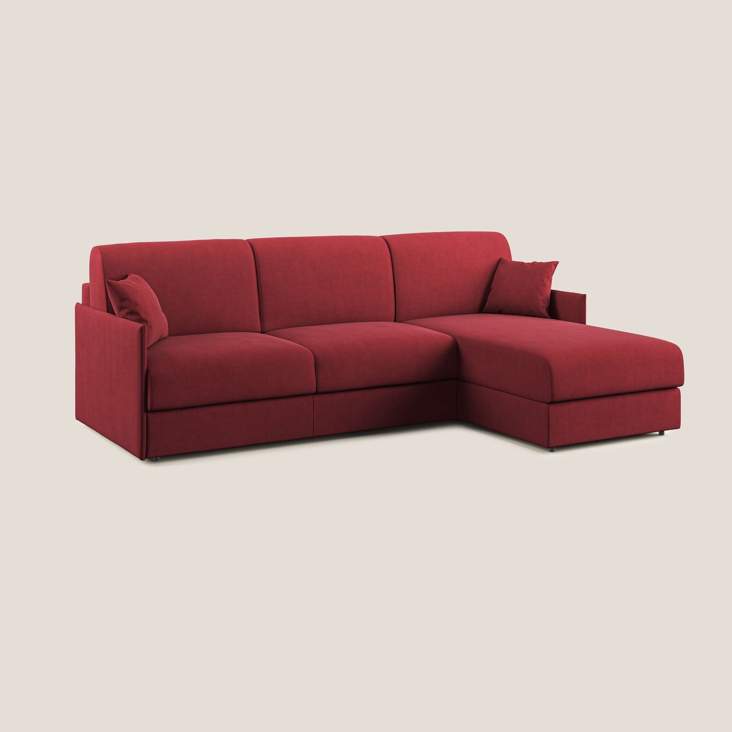 Evans Divano letto angolare con penisola in morbido tessuto impermeabile T02 rosso