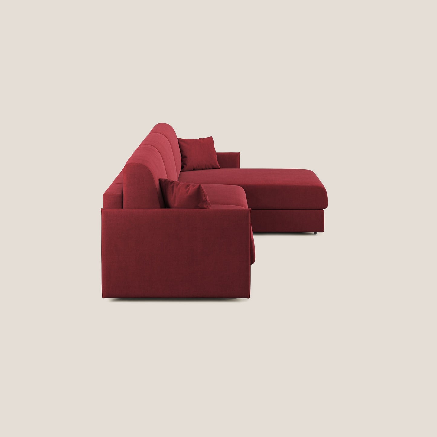 Evans Divano letto angolare con penisola in morbido tessuto impermeabile T02 rosso