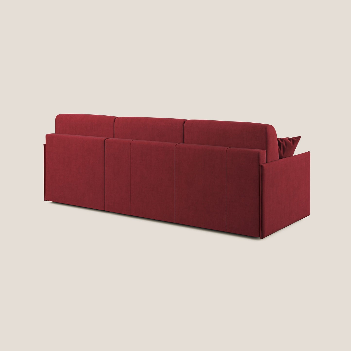 Evans Divano letto angolare con penisola in morbido tessuto impermeabile T02 rosso