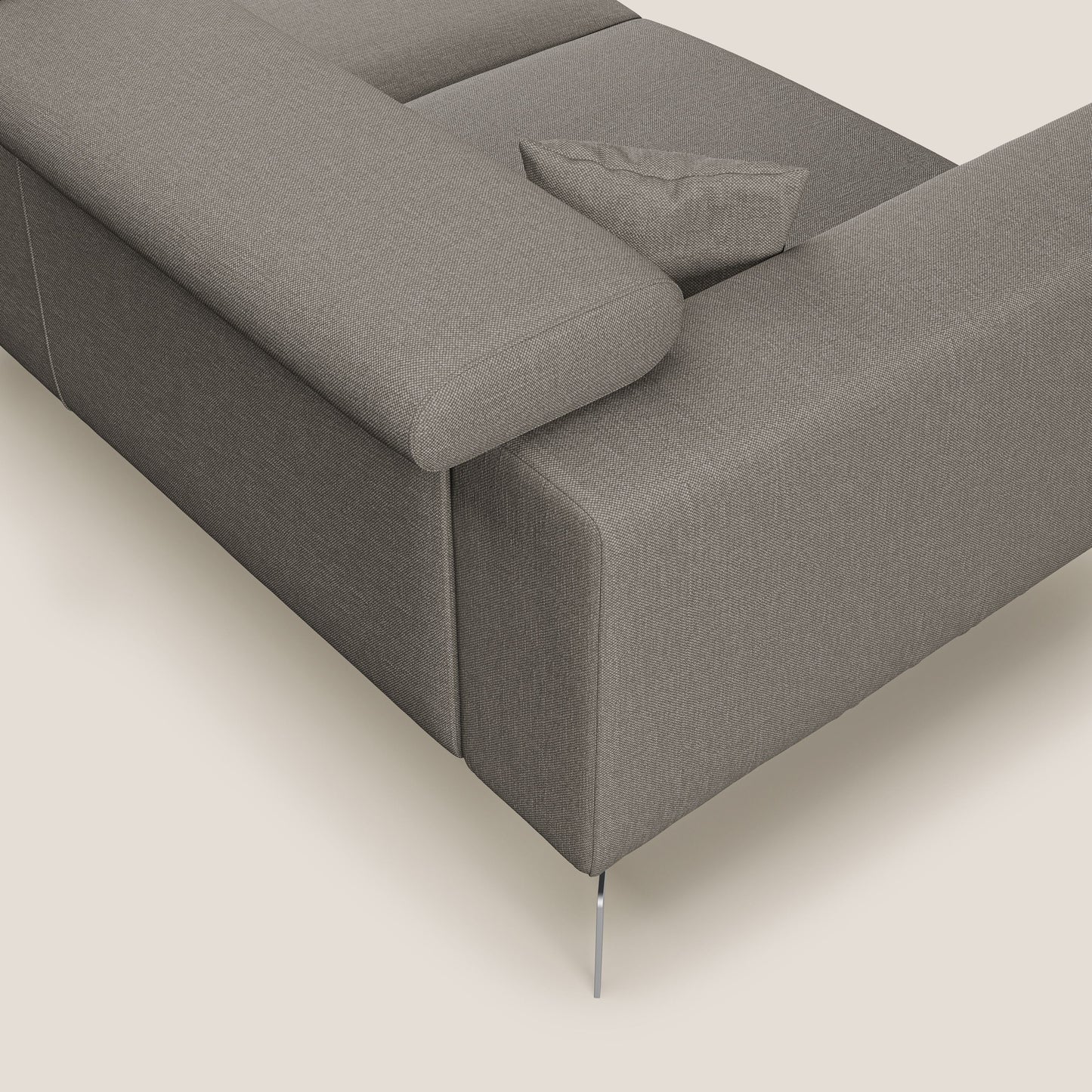 Blade Divano moderno angolare con poggiatesta reclinabili in tessuto impermeabile simil-cotone T13 tortora