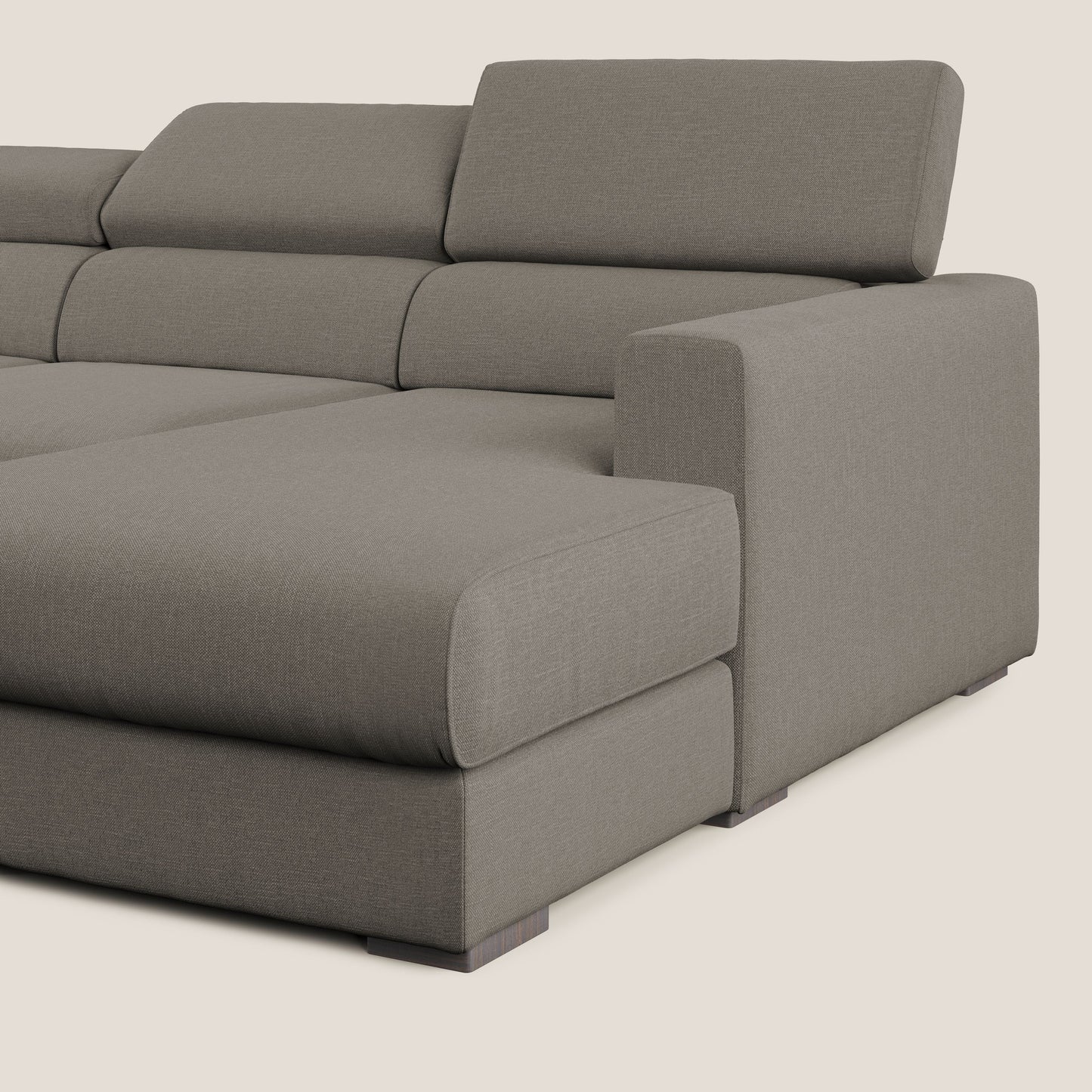 Dylan divano angolare con pouf estraibile poggiapiedi in tessuto simil cotone impermeabile T13 tortora