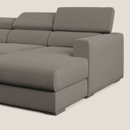 Dylan divano angolare con pouf estraibile poggiapiedi in tessuto simil cotone impermeabile T13 tortora