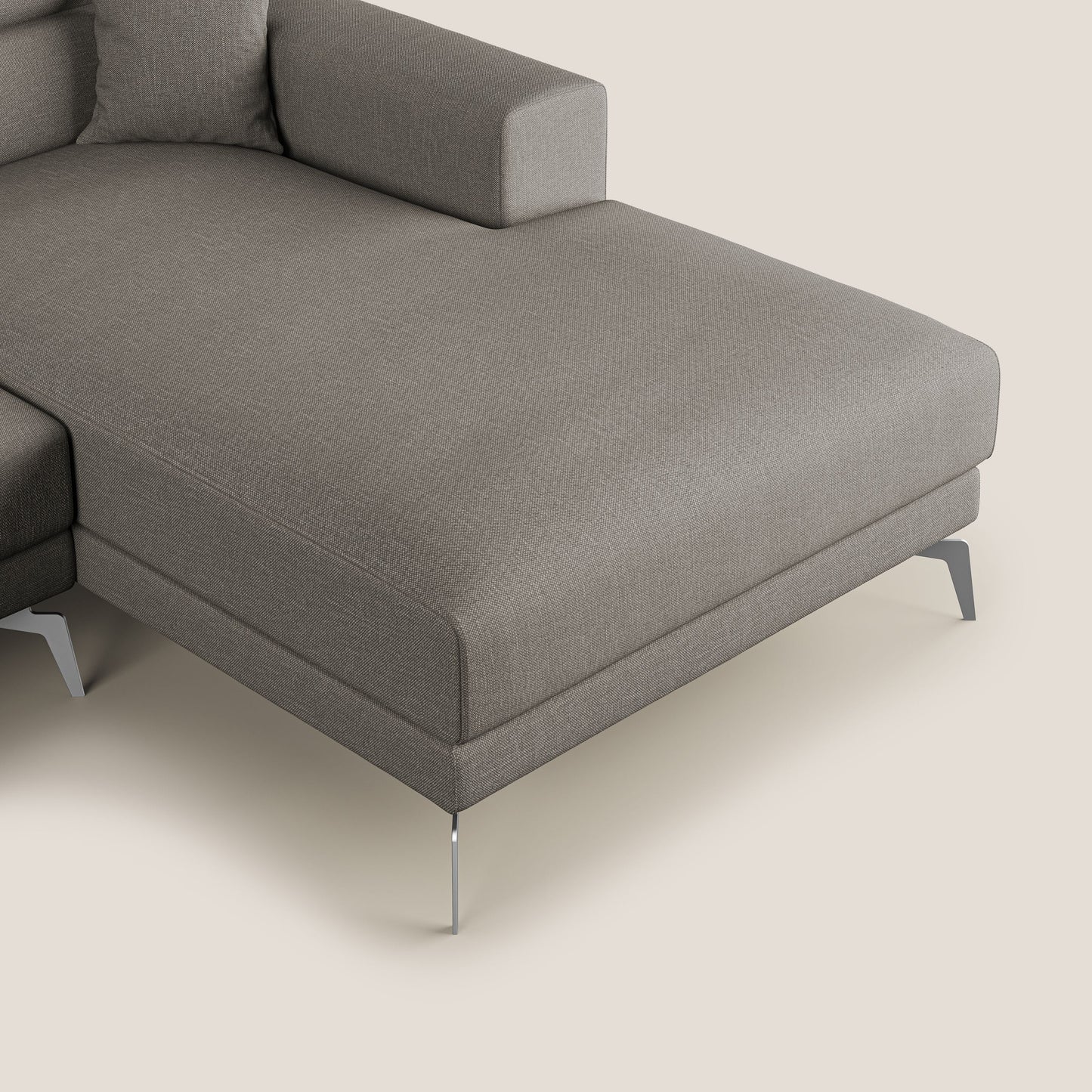 Blade Divano moderno angolare con poggiatesta reclinabili in tessuto impermeabile simil-cotone T13 tortora