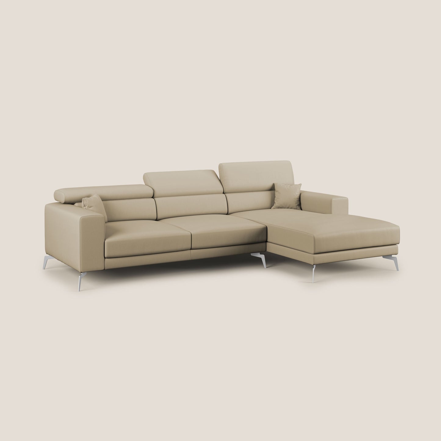 Blade Divano moderno angolare con poggiatesta reclinabili in Ecopelle T04 beige