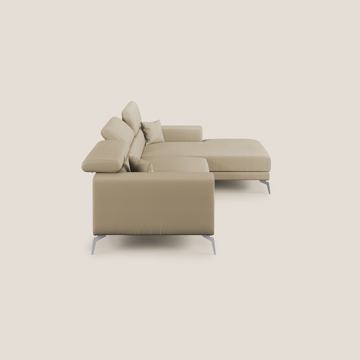Blade Divano moderno angolare con poggiatesta reclinabili in Ecopelle T04 beige