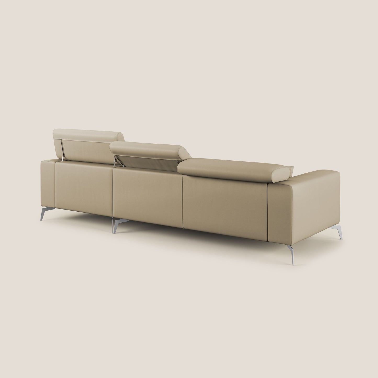 Blade Divano moderno angolare con poggiatesta reclinabili in Ecopelle T04 beige