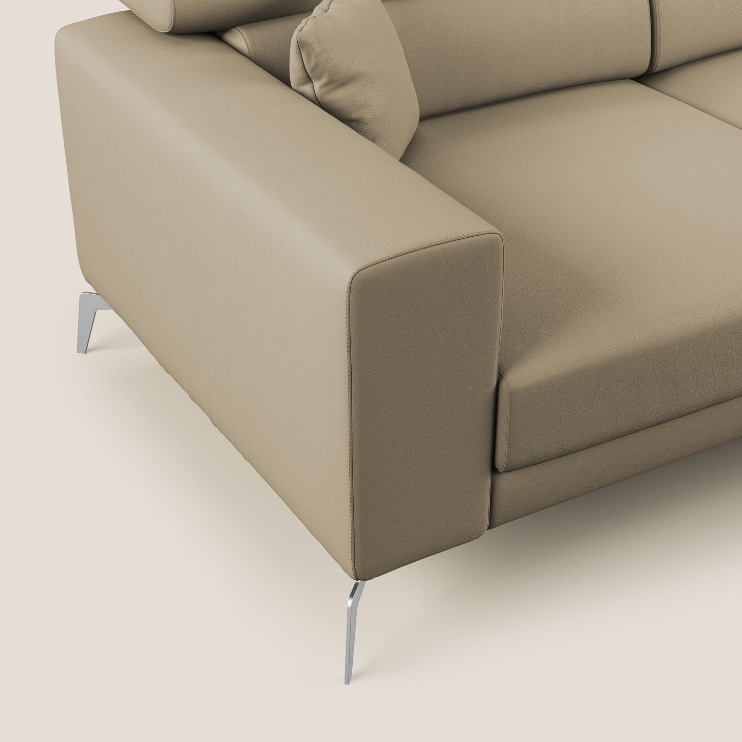 Blade Divano moderno angolare con poggiatesta reclinabili in Ecopelle T04 beige