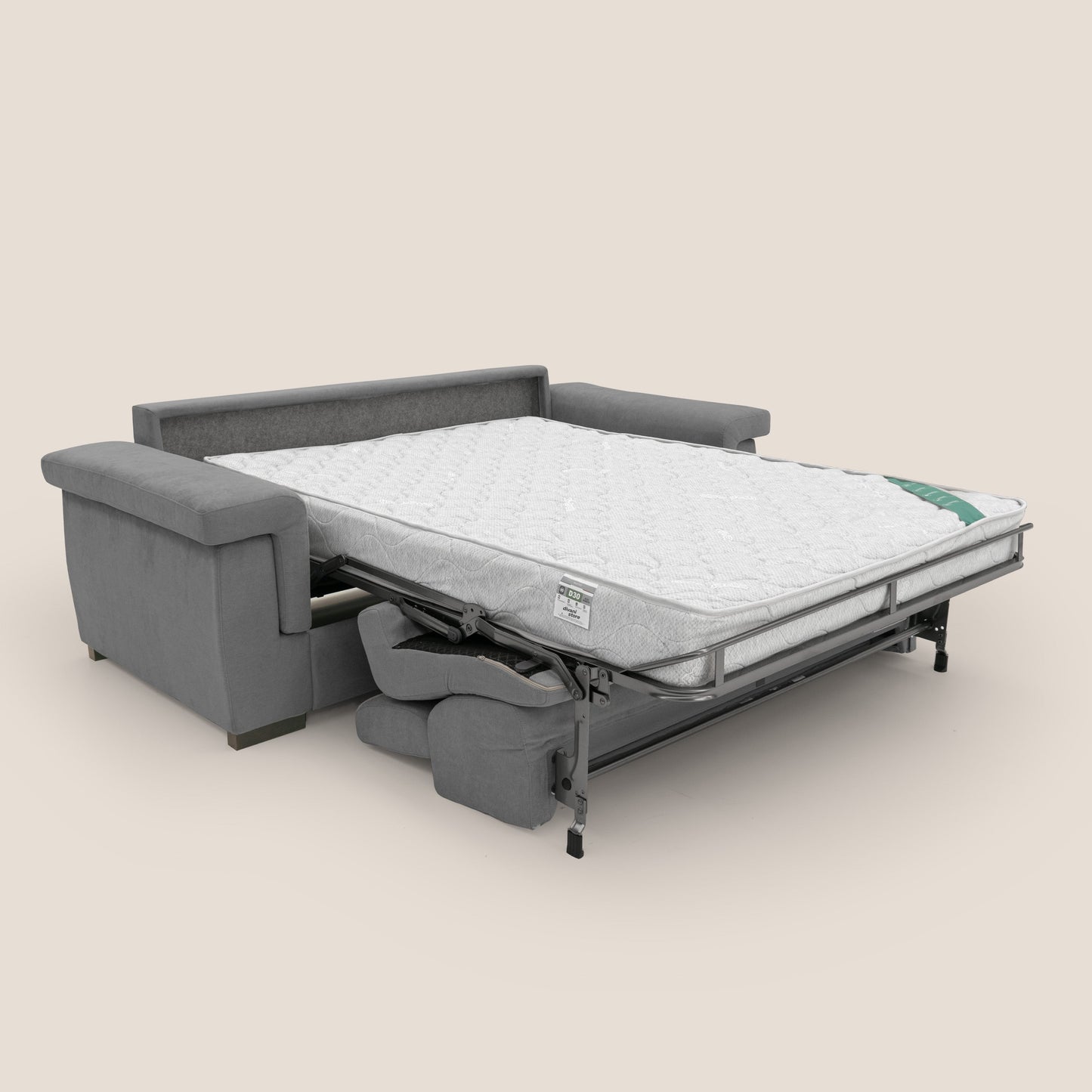 Bjorn divano letto sfoderabile con materasso H18 cm e poggiatesta reclinabili in tessuto impermeabile T02 grigio