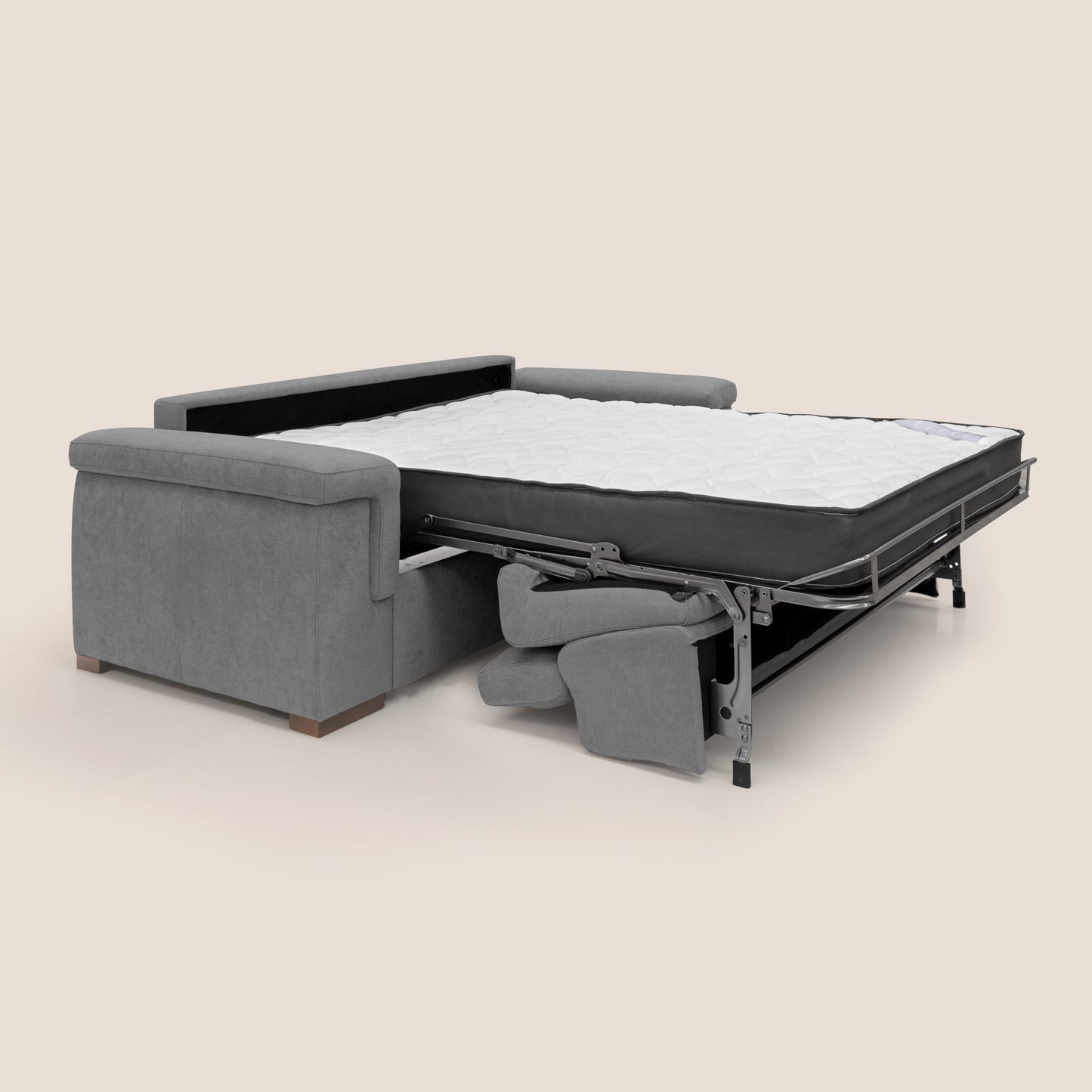 Giunone divano letto con materasso alto 18 cm e poggiatesta reclinabili in tessuto impermeabile T02 grigio 