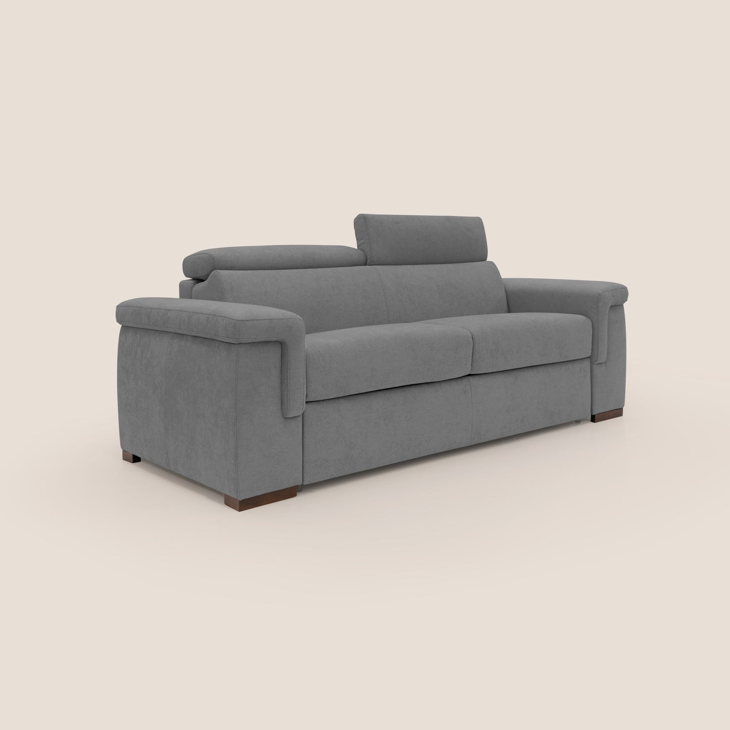 Giunone divano letto con materasso alto 18 cm e poggiatesta reclinabili in tessuto impermeabile T02 grigio 