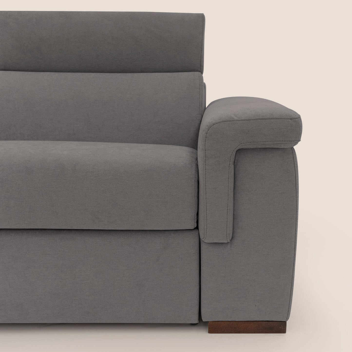 Giunone divano letto con materasso alto 18 cm e poggiatesta reclinabili in tessuto impermeabile T02 grigio 