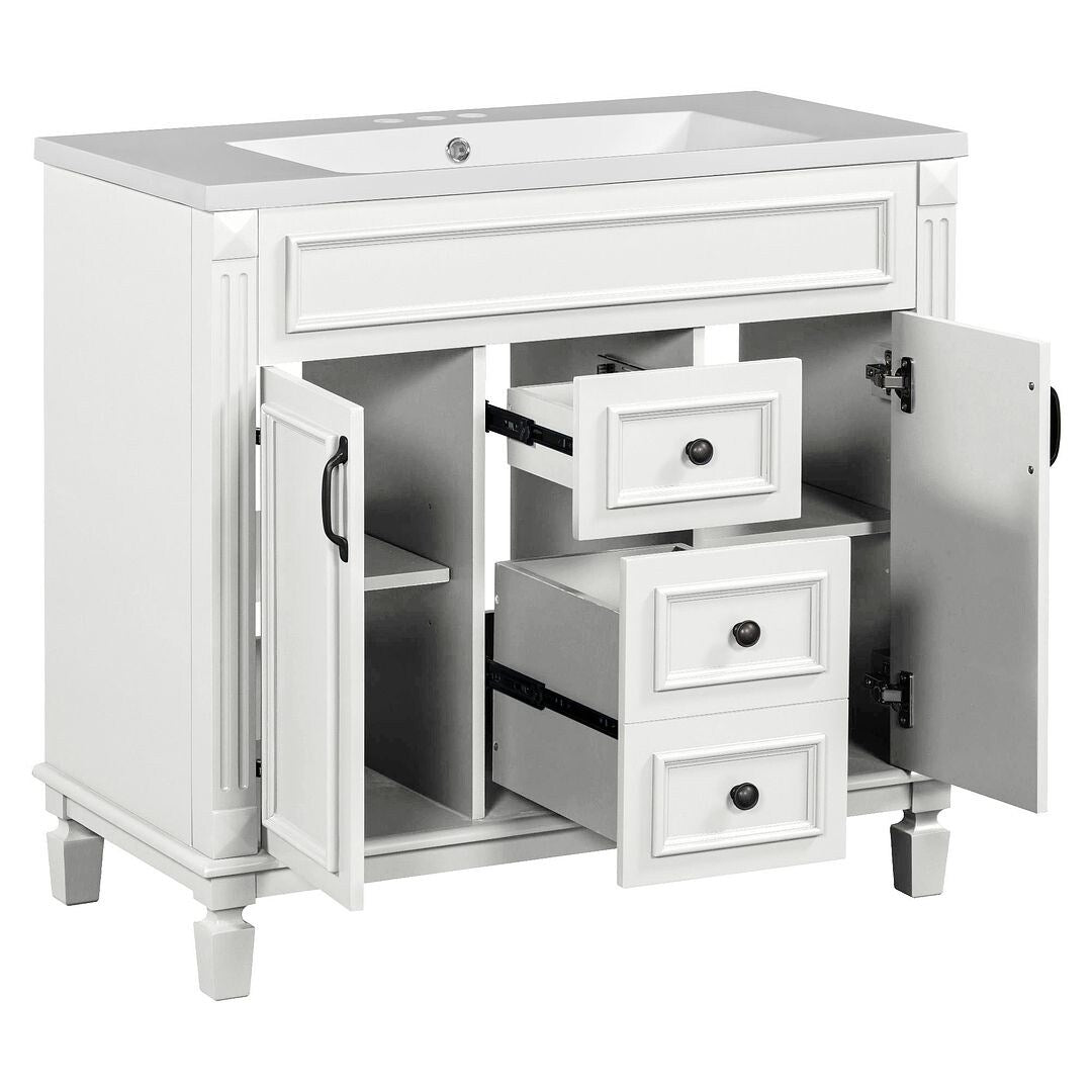 36'' Modern Bathroom Vanity with Top Sink and Mirror Cabinet,2 Doors and 2 Drawers