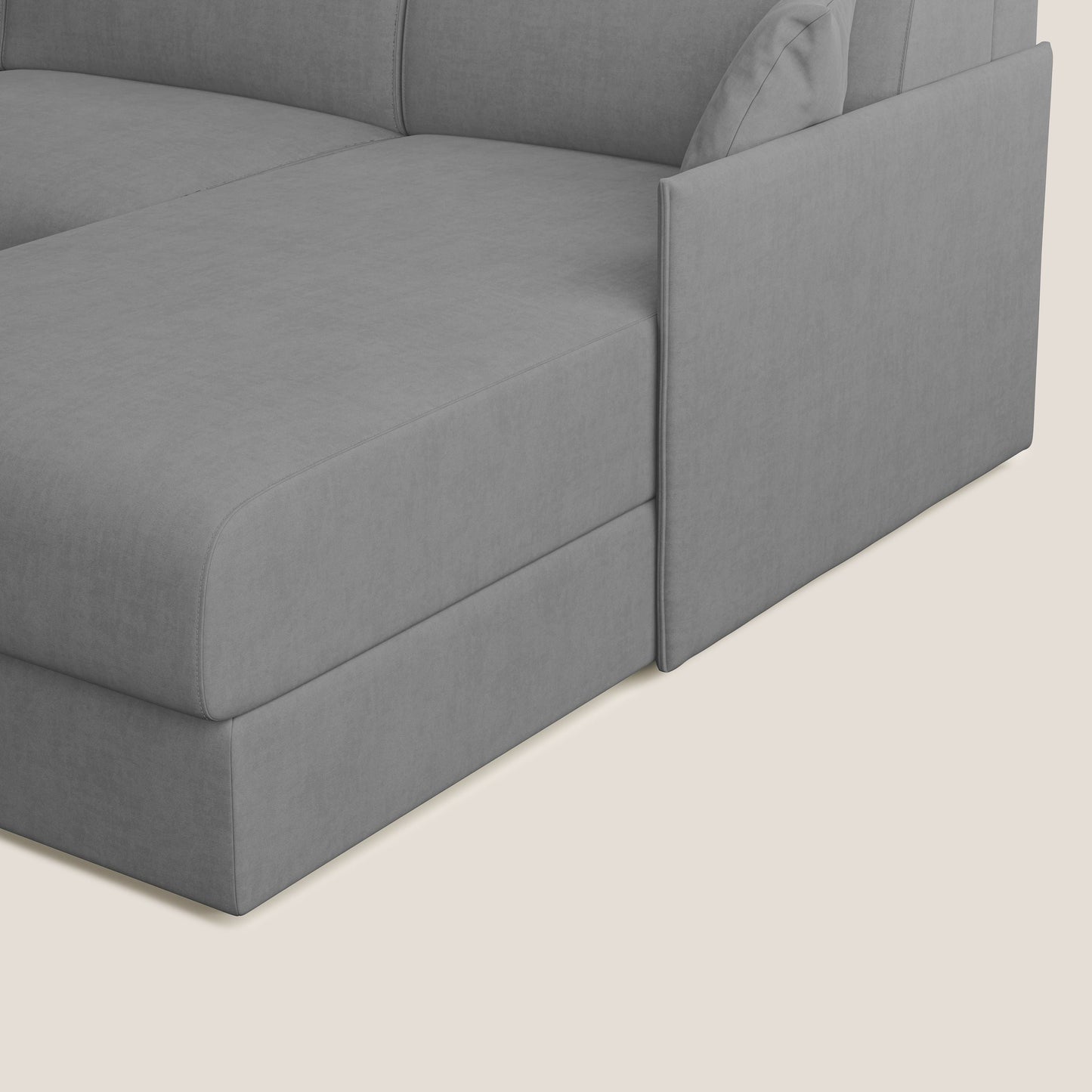 Evans Divano letto angolare con penisola in morbido tessuto impermeabile T02 grigio