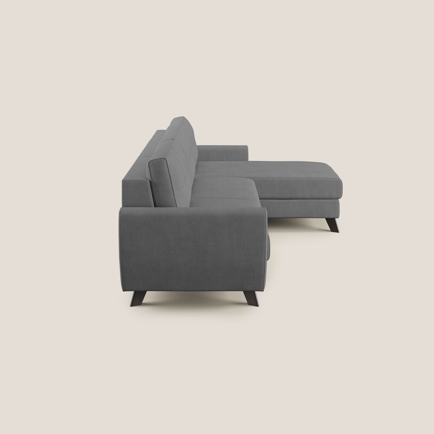 Callisto Divano letto angolare con penisola in tessuto morbido impermeabile T02 grigio