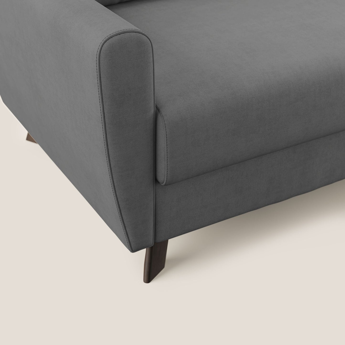 Callisto Divano letto angolare con penisola in tessuto morbido impermeabile T02 grigio