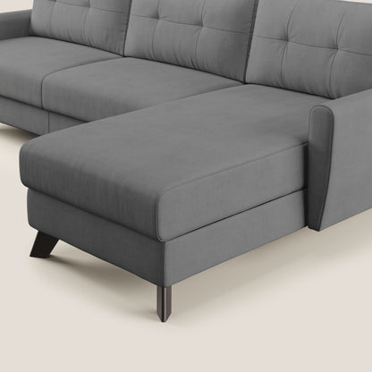 Callisto Divano letto angolare con penisola in tessuto morbido impermeabile T02 grigio