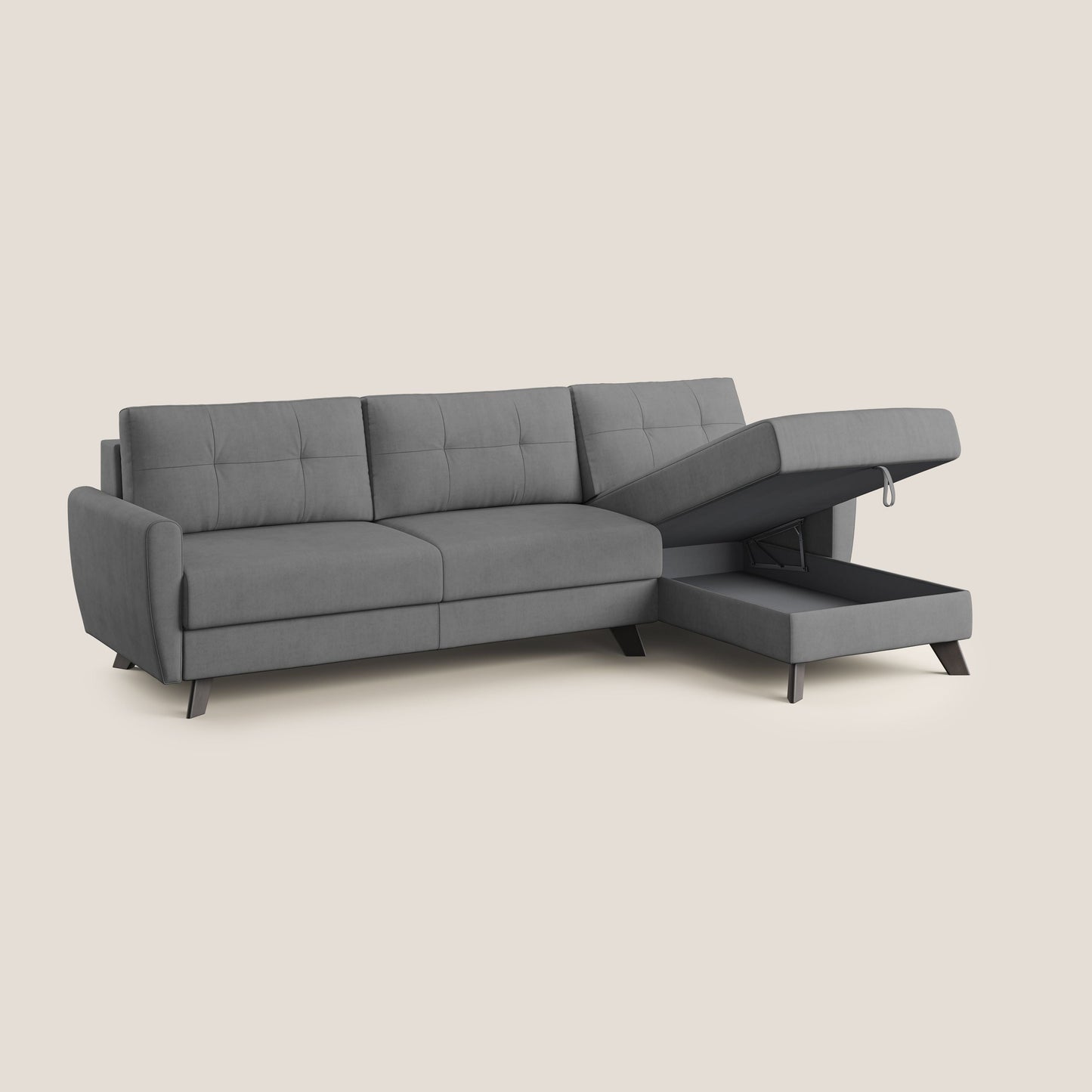 Callisto Divano letto angolare con penisola in tessuto morbido impermeabile T02 grigio