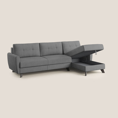 Callisto Divano letto angolare con penisola in tessuto morbido impermeabile T02 grigio