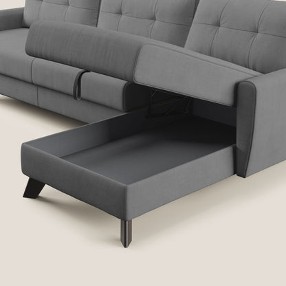 Callisto Divano letto angolare con penisola in tessuto morbido impermeabile T02 grigio