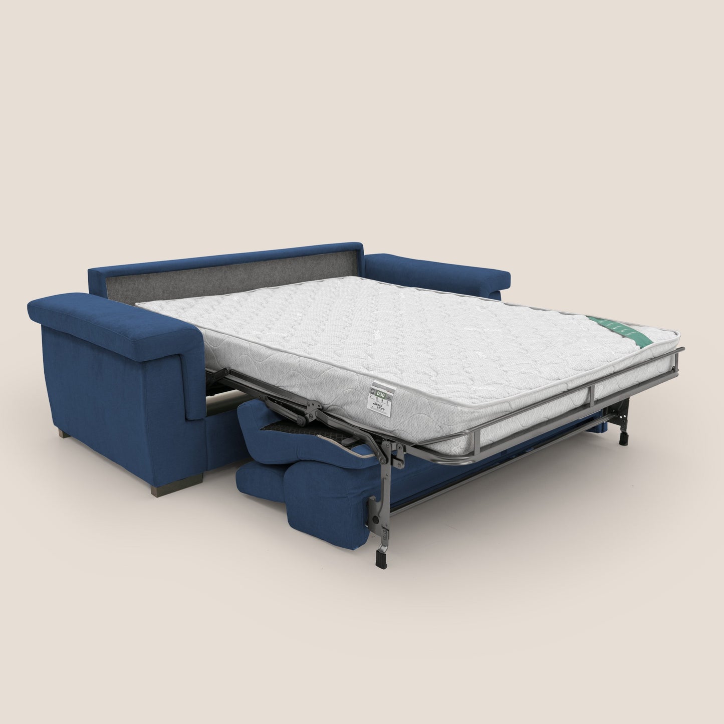 Bjorn divano letto sfoderabile con materasso H18 cm e poggiatesta reclinabili in tessuto impermeabile T02 blu