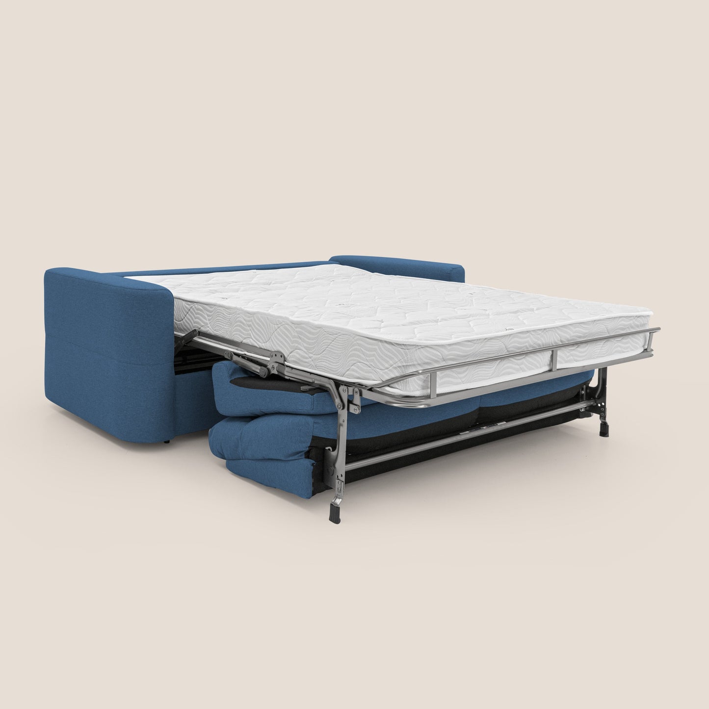Cupido Divano letto materasso H18 cm e schienale alto in tessuto impermeabile simil cotone T13 blu