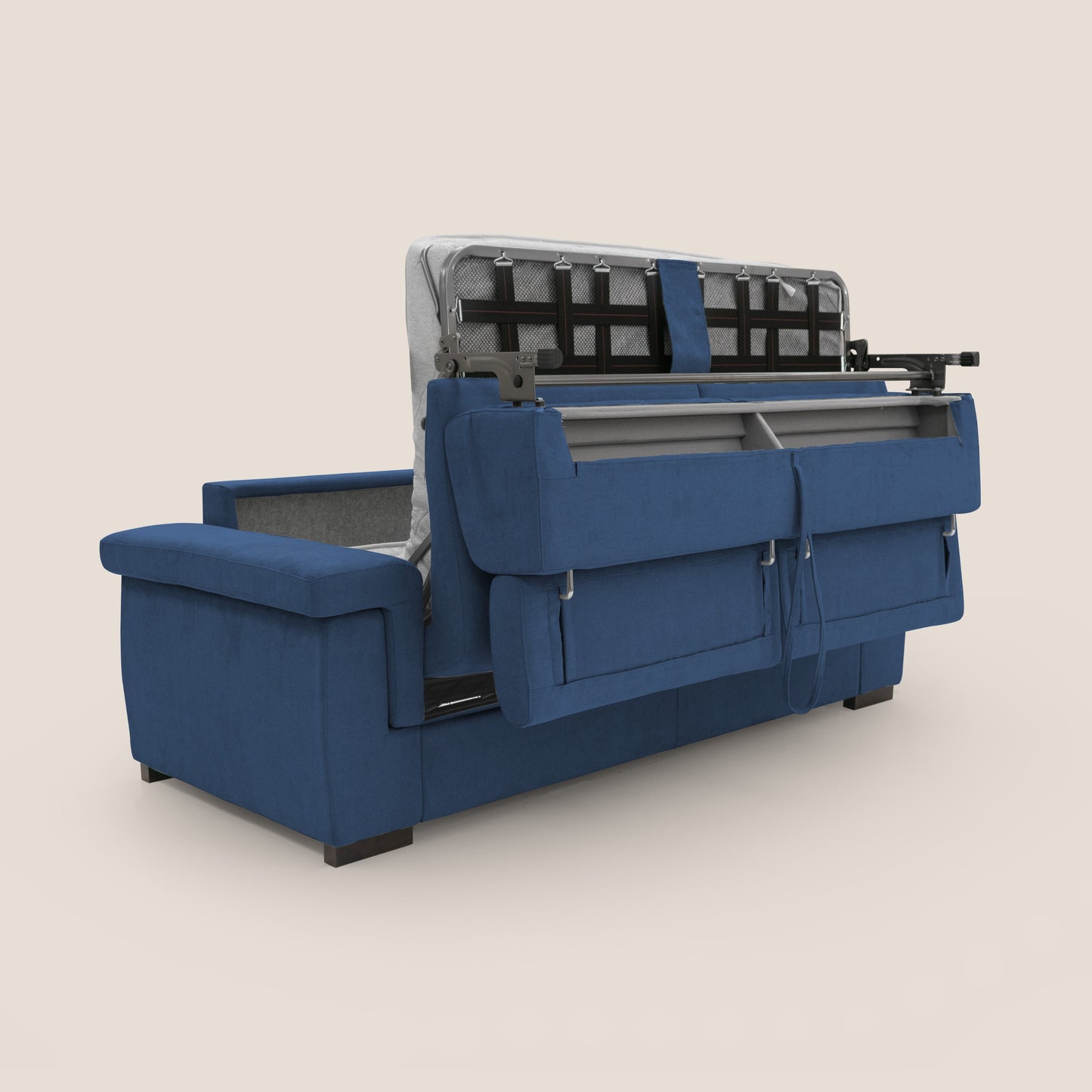 Bjorn divano letto sfoderabile con materasso H18 cm e poggiatesta reclinabili in tessuto impermeabile T02 blu