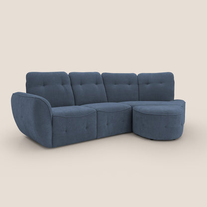 Cerbero divano angolare con pouf mobile in morbido bouclé impermeabile T07 blu