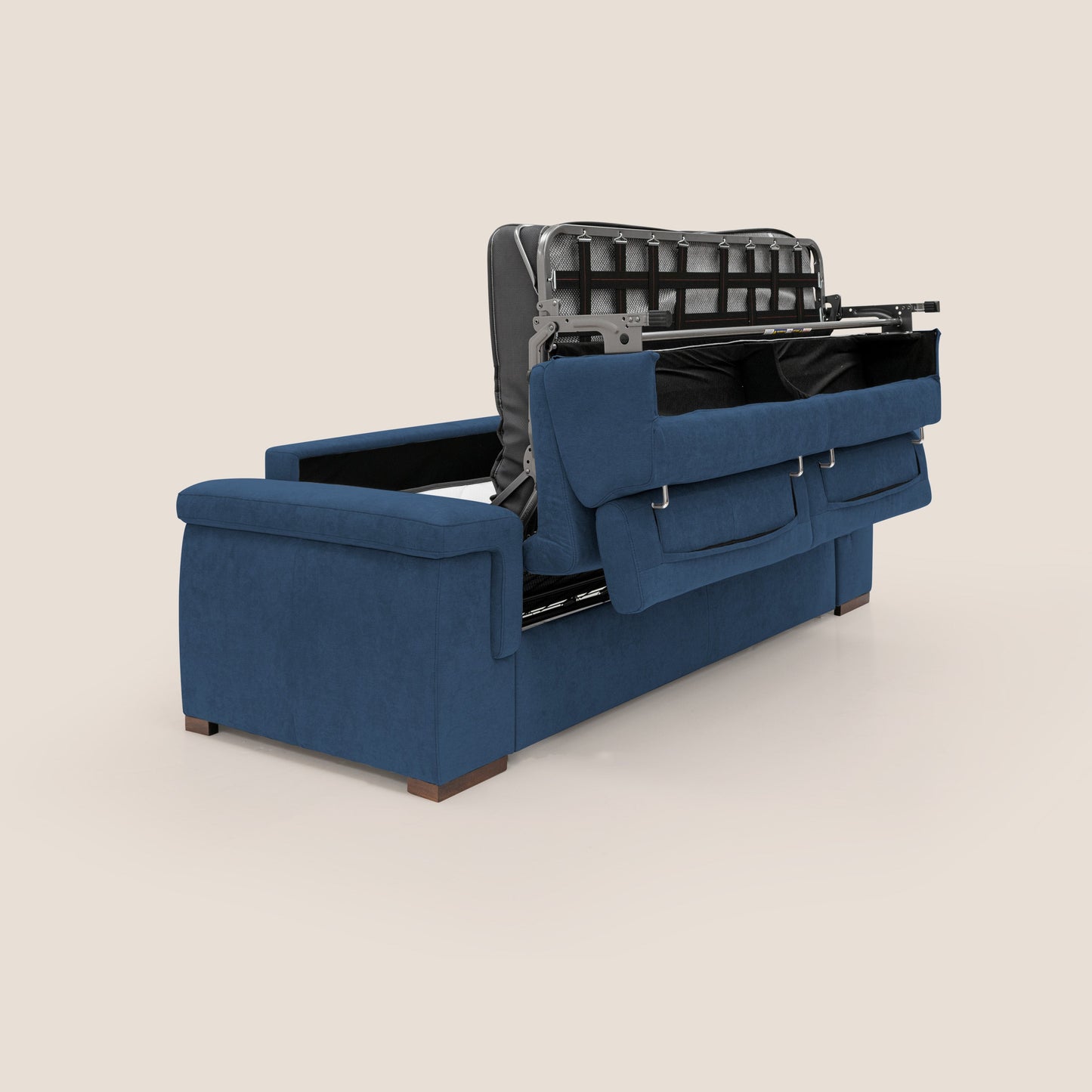 Giunone divano letto con materasso alto 18 cm e poggiatesta reclinabili in tessuto impermeabile T02 blu 