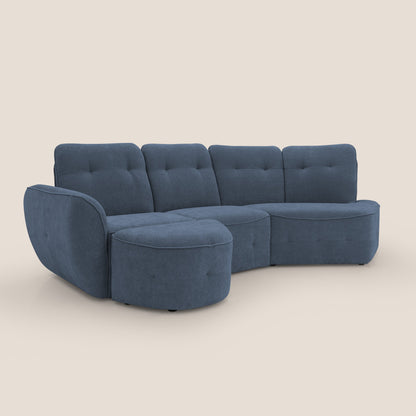 Cerbero divano angolare con pouf mobile in morbido bouclé impermeabile T07 blu