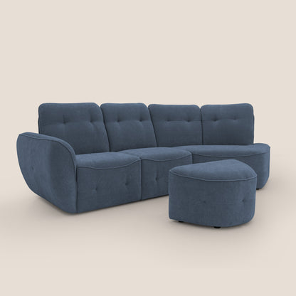 Cerbero divano angolare con pouf mobile in morbido bouclé impermeabile T07 blu