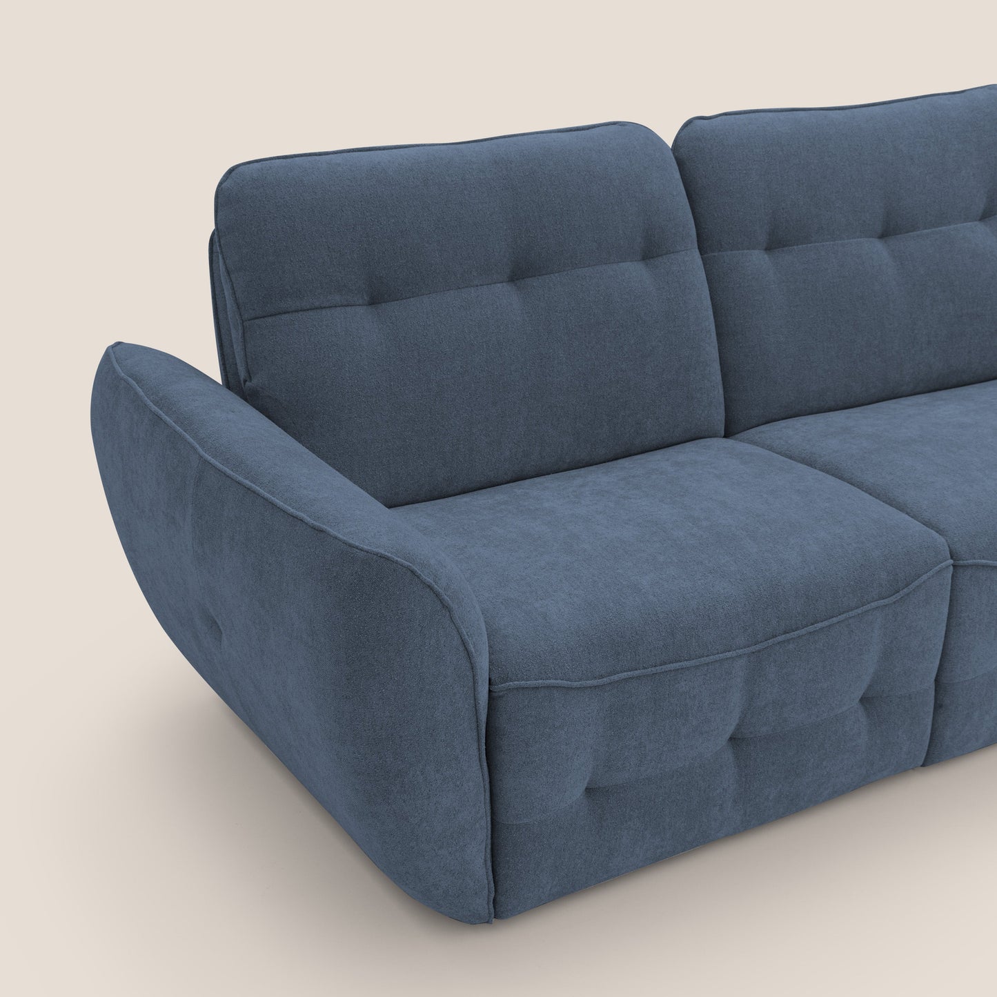 Cerbero divano angolare con pouf mobile in morbido bouclé impermeabile T07 blu