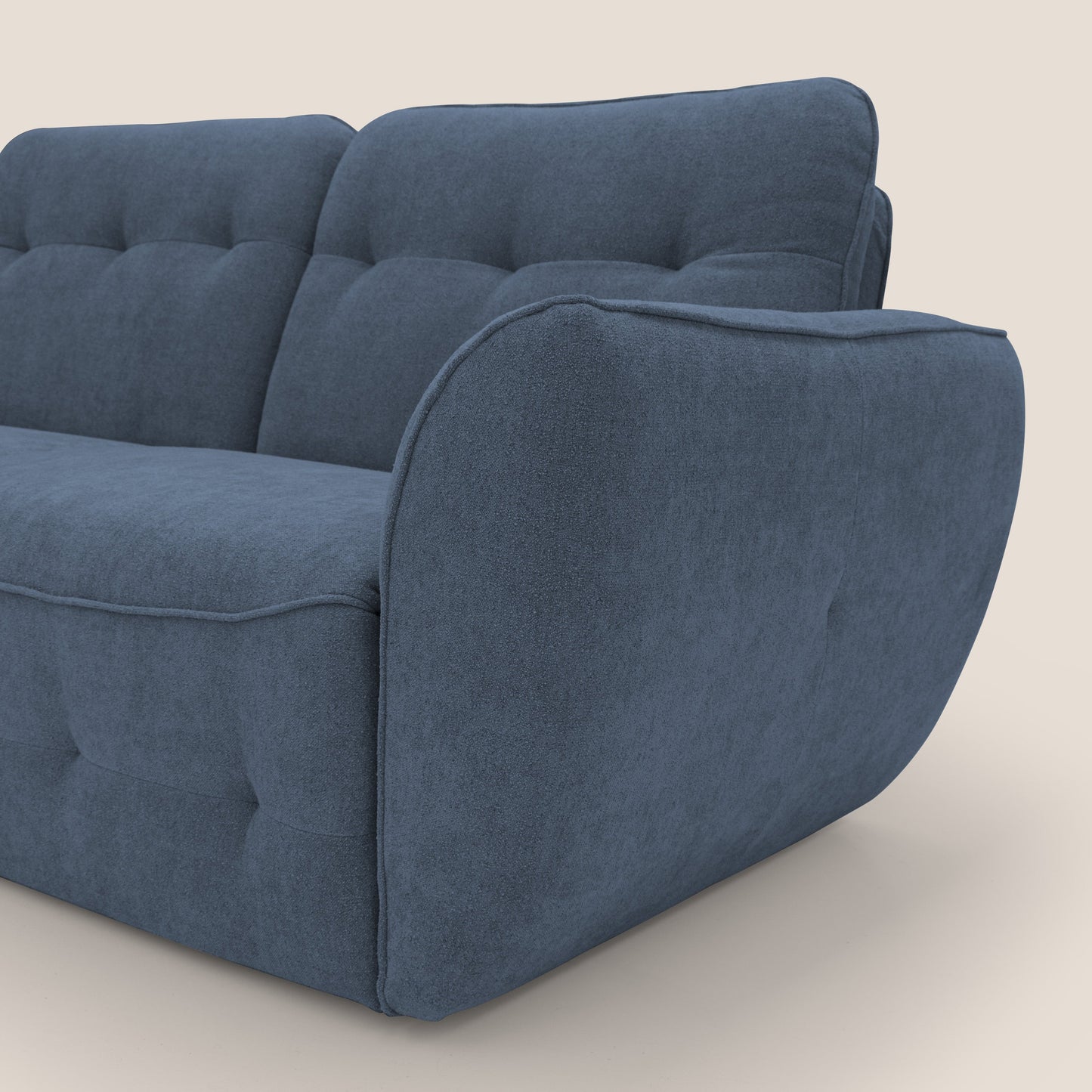 Cerbero divano angolare con pouf mobile in morbido bouclé impermeabile T07 blu