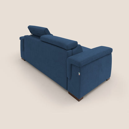 Giunone divano letto con materasso alto 18 cm e poggiatesta reclinabili in tessuto impermeabile T02 blu 
