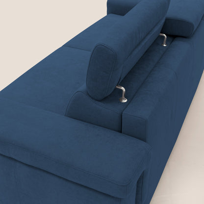 Giunone divano letto con materasso alto 18 cm e poggiatesta reclinabili in tessuto impermeabile T02 blu 