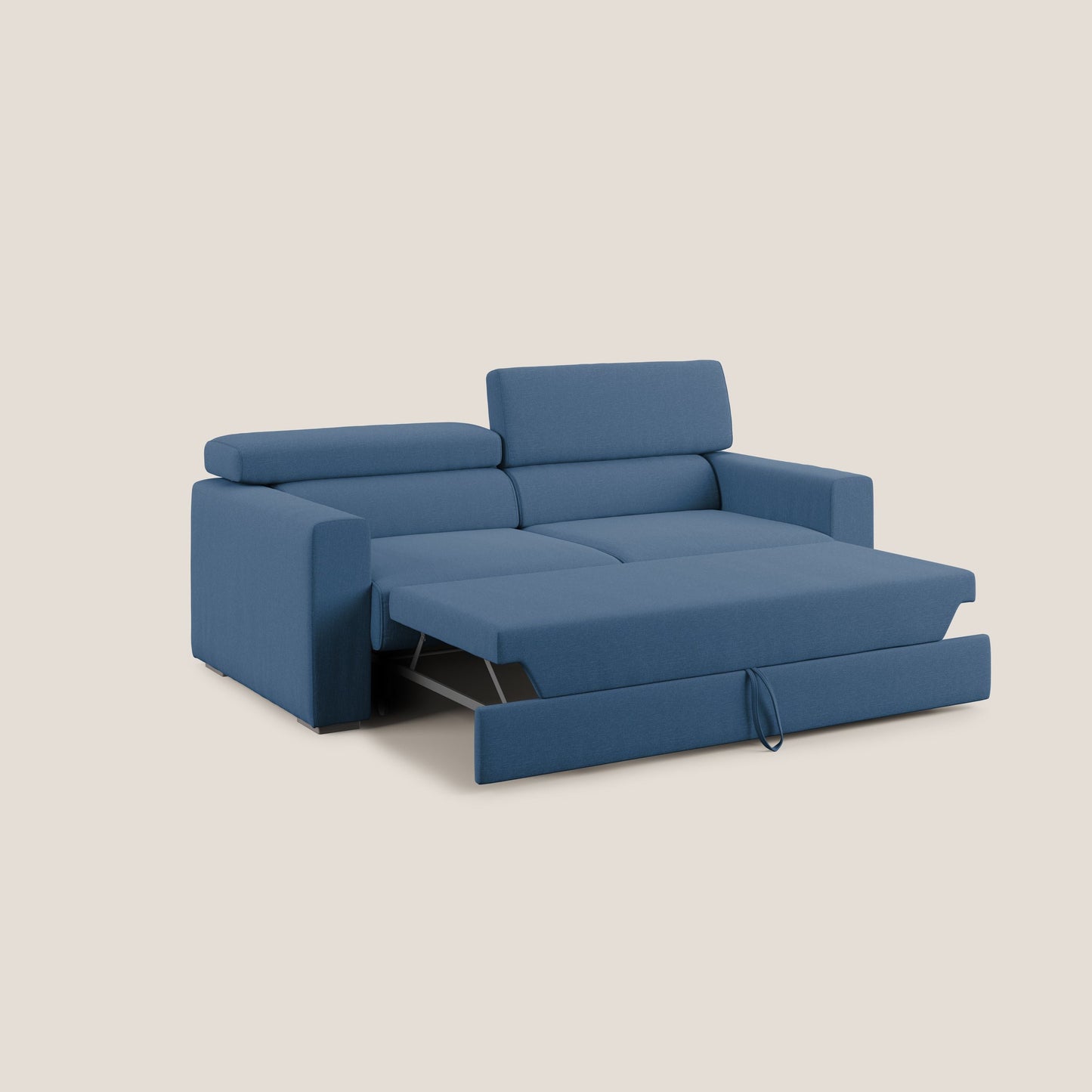 Dylan divano allungabile con pouf estraibile poggiapiedi in tessuto simil cotone impermeabile T13 blu