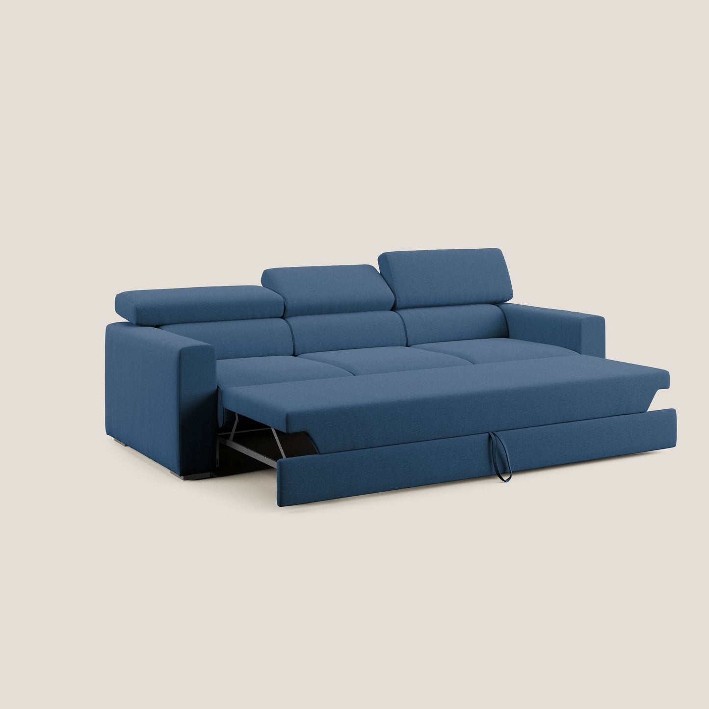 Dylan divano a 3 sedute con pouf estraibile poggiapiedi in tessuto simil cotone impermeabile T13 blu