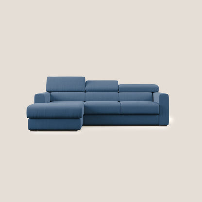Dylan divano angolare con pouf estraibile poggiapiedi in tessuto simil cotone impermeabile T13 blu